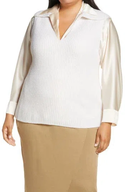 Vince Collared V-neck Wool & Cashmere Sweater Vest In White