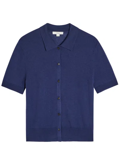 Vince Collared Wool And Cashmere-blend Top In Black