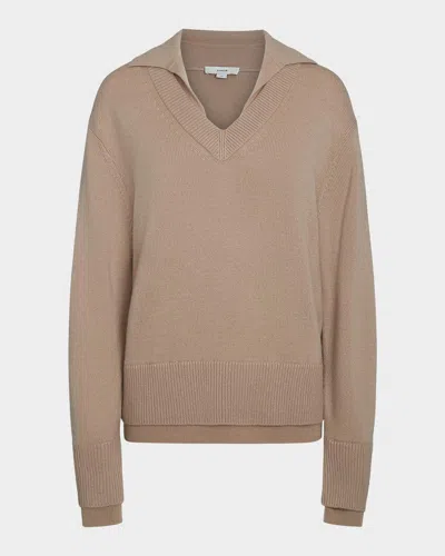 Vince Collared Wool-cashmere Layered Sweater In Camel
