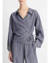 Vince Collared Linen-blend Wrap Top In Multi