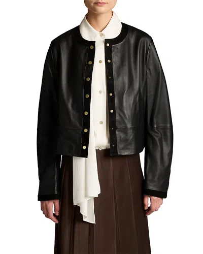 Vince Collarless Crop Leather Jacket In Black