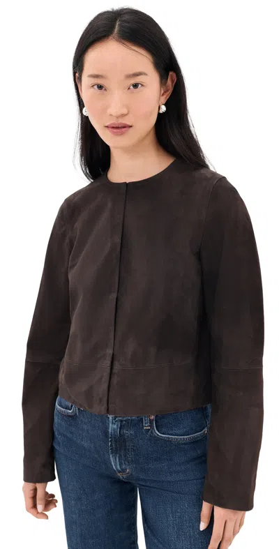 Vince Collarless Cropped Suede Jacket Iron In Gray