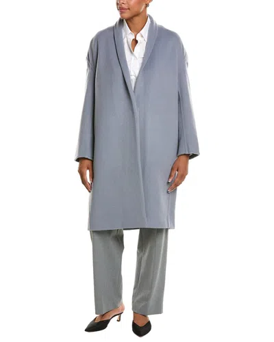 Vince Collarless Long Wool-blend Coat In Blue
