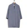 Vince Collarless Wool Blend Longline Coat In Blue