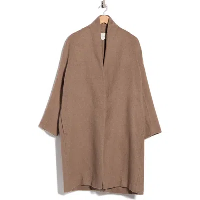 Vince Collarless Wool Blend Longline Coat In Green