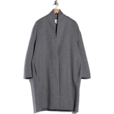 Vince Collarless Wool Blend Longline Coat In Gray