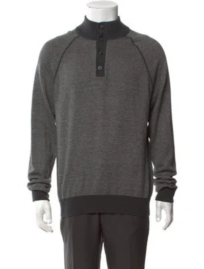 Pre-owned Vince Colorblock Pattern Mock Neck Polo Sweater In Gray