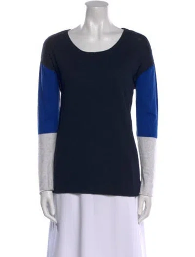 Pre-owned Vince Colorblock Pattern Scoop Neck Sweater In Blue