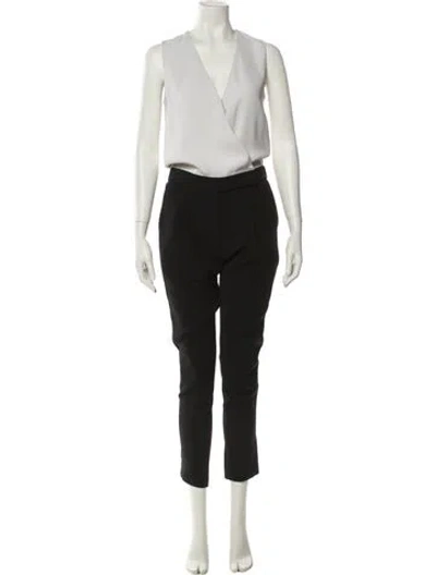 Pre-owned Vince Colorblock Pattern V-neck Jumpsuit In Black