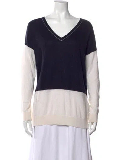 Pre-owned Vince Colorblock Pattern V-neck Sweater In Neutral