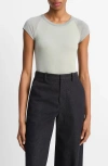 Vince Colorblock Raglan Cap Sleeve Pima Cotton T-shirt In Gray