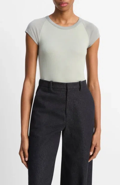 Vince Colorblock Raglan Cap Sleeve Pima Cotton T-shirt In Gray