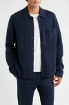Vince Contour Hem Lambswool Cardigan In Blue