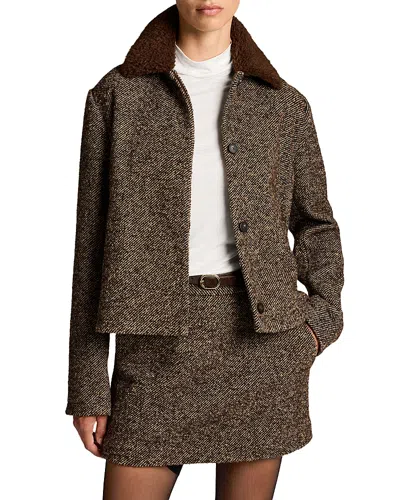 Vince Contrast Collar Boucle Jacket In Brown