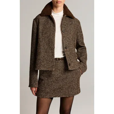 Vince Contrast Collar Boucle Jacket In Brown