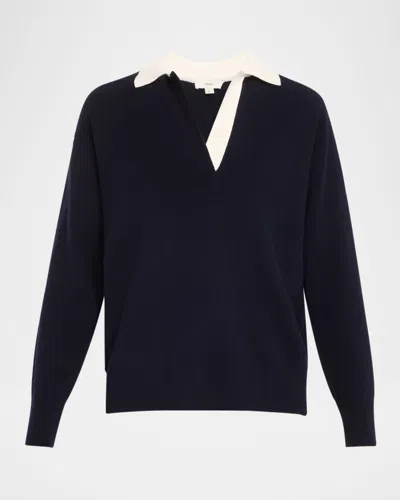 Vince Contrast Collar Wool-cashmere Polo Sweater