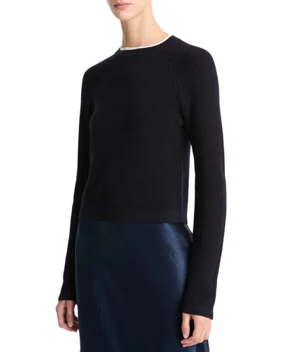 Vince Contrast Color Cashmere-blend Pullover In Coastal/off White