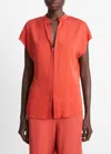 Vince Cap-sleeve Blouse With Hidden Placket In Orange