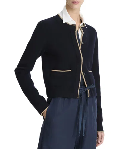 VINCE CONTRAST TIPPED CASHMERE-BLEND SNAP CARDIGAN