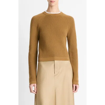 Vince Contrast Trim Merino Wool & Cashmere Sweater In Amber Nut/off White