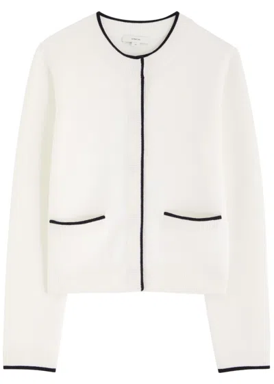 Vince Contrast-trim Wool-blend Cardigan In Cream