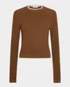Vince Contrast Wool-cashmere Crewneck Sweater In Amber Nut/off White
