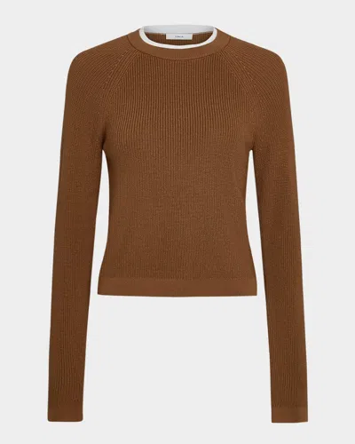 Vince Contrast Wool-cashmere Crewneck Sweater In Amber Nut/off White