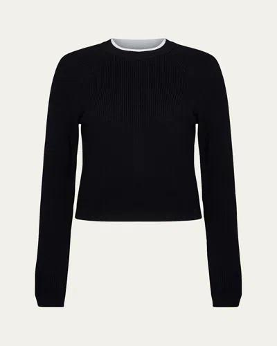 Vince Contrast Wool-cashmere Crewneck Sweater In Coastaloff White