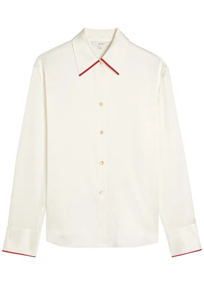 Vince Contrasting-trim Silk Shirt In White