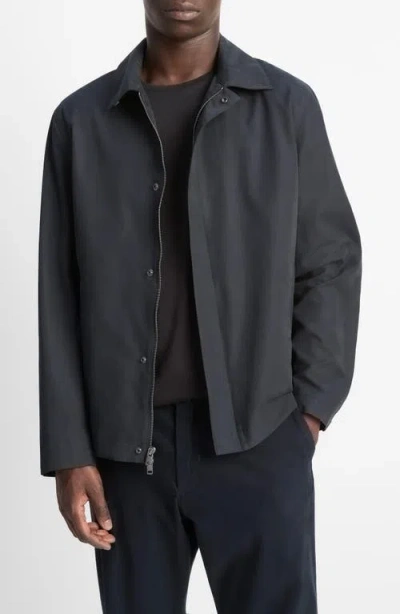 Vince Convertible Collar Cotton Blend Zip Jacket In Blue