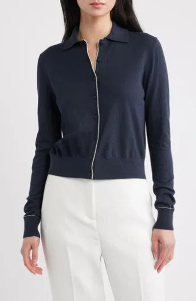 Vince Cotton & Cashmere Blend Tipped Cardigan In Black