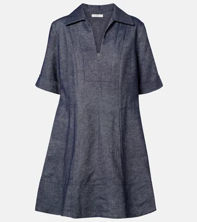 Vince Cotton And Linen Chambray Minidress In Blue