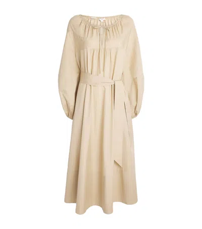 Vince Cotton Belted Midi Dress In Neutral