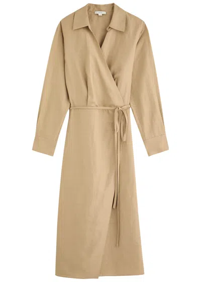 Vince Cotton-blend Midi Wrap Dress In Sand