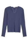 Vince Cotton Blend Rib Henley Sweater In Dark Periwinkle