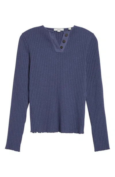 Vince Cotton Blend Rib Henley Sweater In Dark Periwinkle