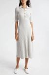 Vince Ribbed Elbow-sleeve Polo Midi Dress In Salted Glass