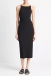 Vince Cotton-blend Ribbed High-neck Tank Dress In Black