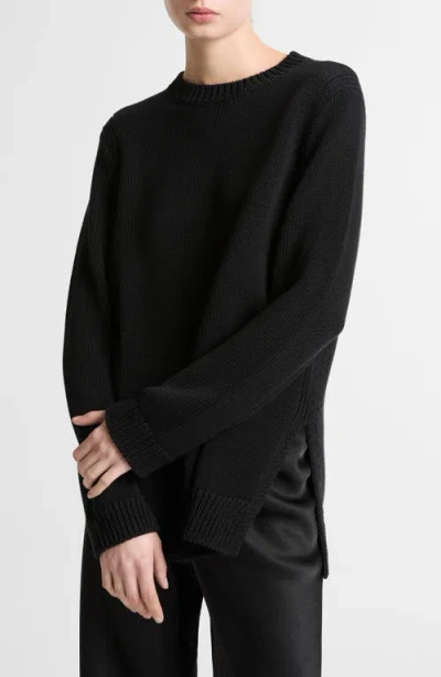 Vince Cotton Blend Tunic Sweater In Black