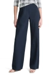 Vince Wool Blend Pinstripe Belted Wide Leg Trousers In Coastal Blue