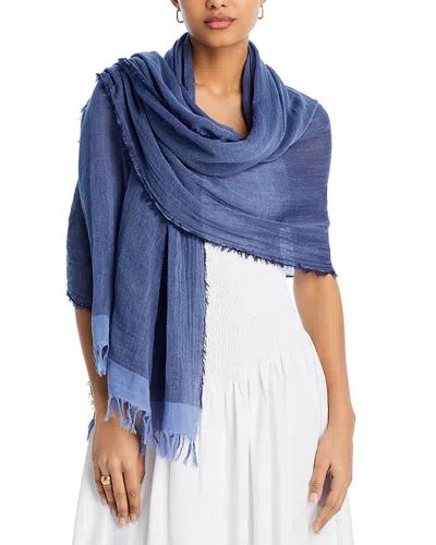 Vince Cotton Border Stripe Scarf In Blue