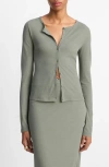 Vince Cotton Cardigan In Green