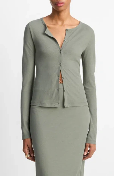 Vince Cotton Cardigan In Green