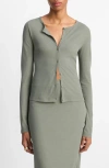 Vince Cotton Cardigan In Green