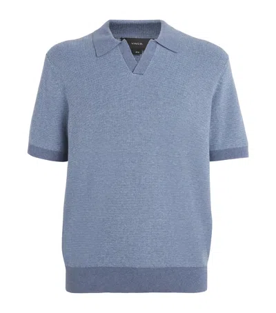 Vince Cotton-cashmere Johnny-collar Polo Shirt In Blue