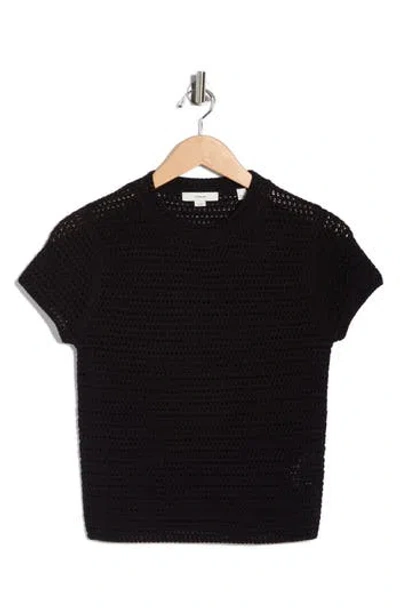 Vince Cotton Crochet Crewneck T-shirt In Black