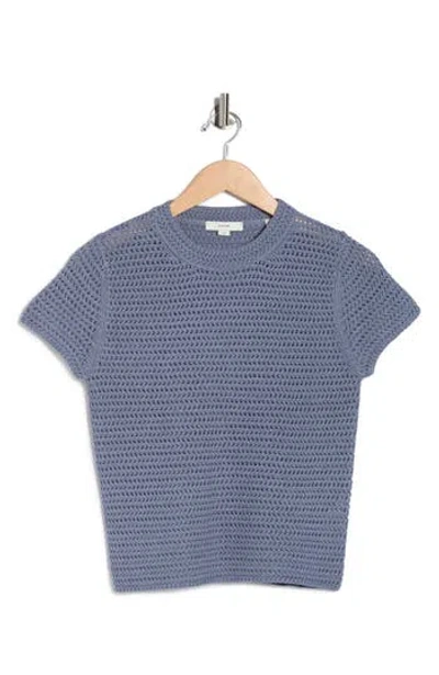Vince Cotton Crochet Crewneck T-shirt In Blue