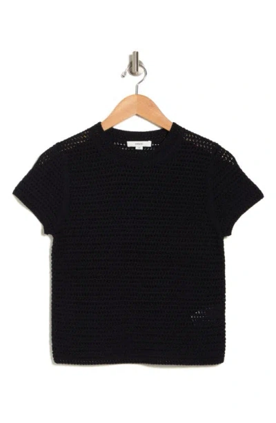 Vince Cotton Crochet Crewneck T-shirt In Blue