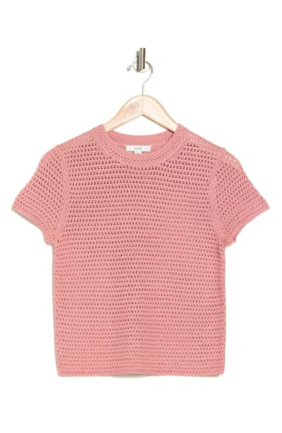 Vince Cotton Crochet Crewneck T-shirt In Pink