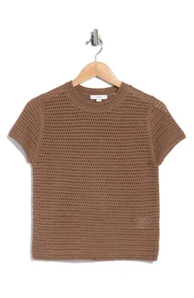 Vince Cotton Crochet Crewneck T-shirt In Brown